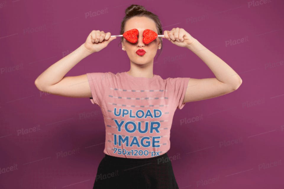 Valentine's Day Mockup of a Playful Girl Wearing a Tee