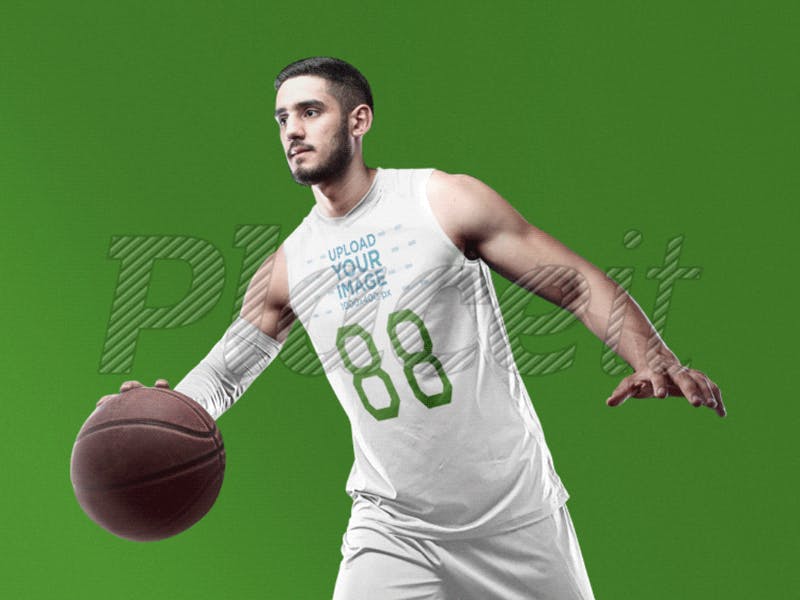 Basketball Jersey Maker - Muscular Man Dribbling with Ball 
